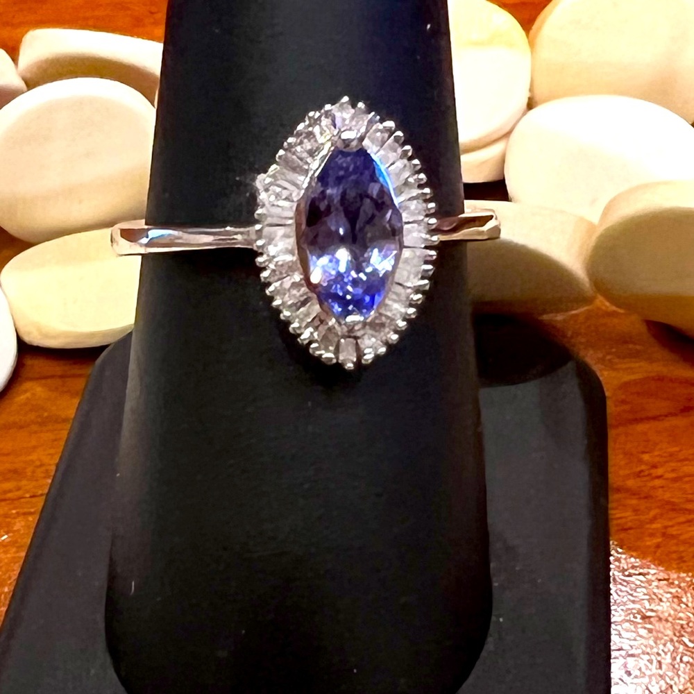 Tanzanite Diamond ring platinum over sterling silver